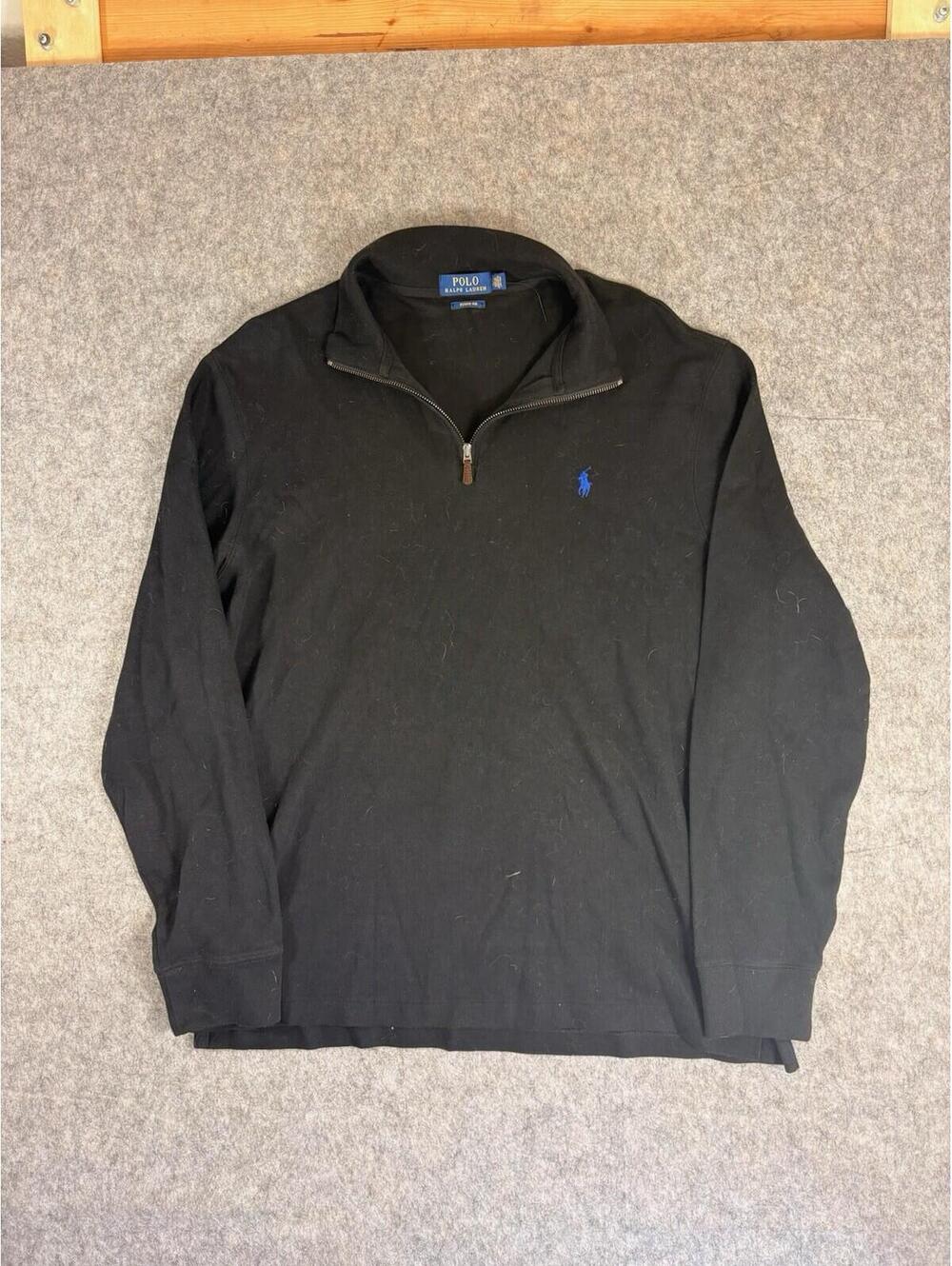 Polo Ralph Lauren Quarter Zip Pullover Mens Large Estate Rib Black Pony Logo